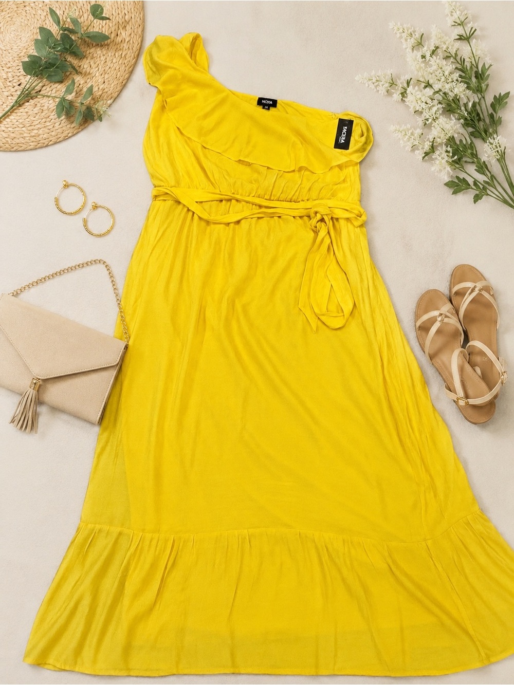 NWT Asymmetrical Tiered One Shoulder Midi Dress 2X Ruffle Belted Resort Summer - Picture 4 of 6